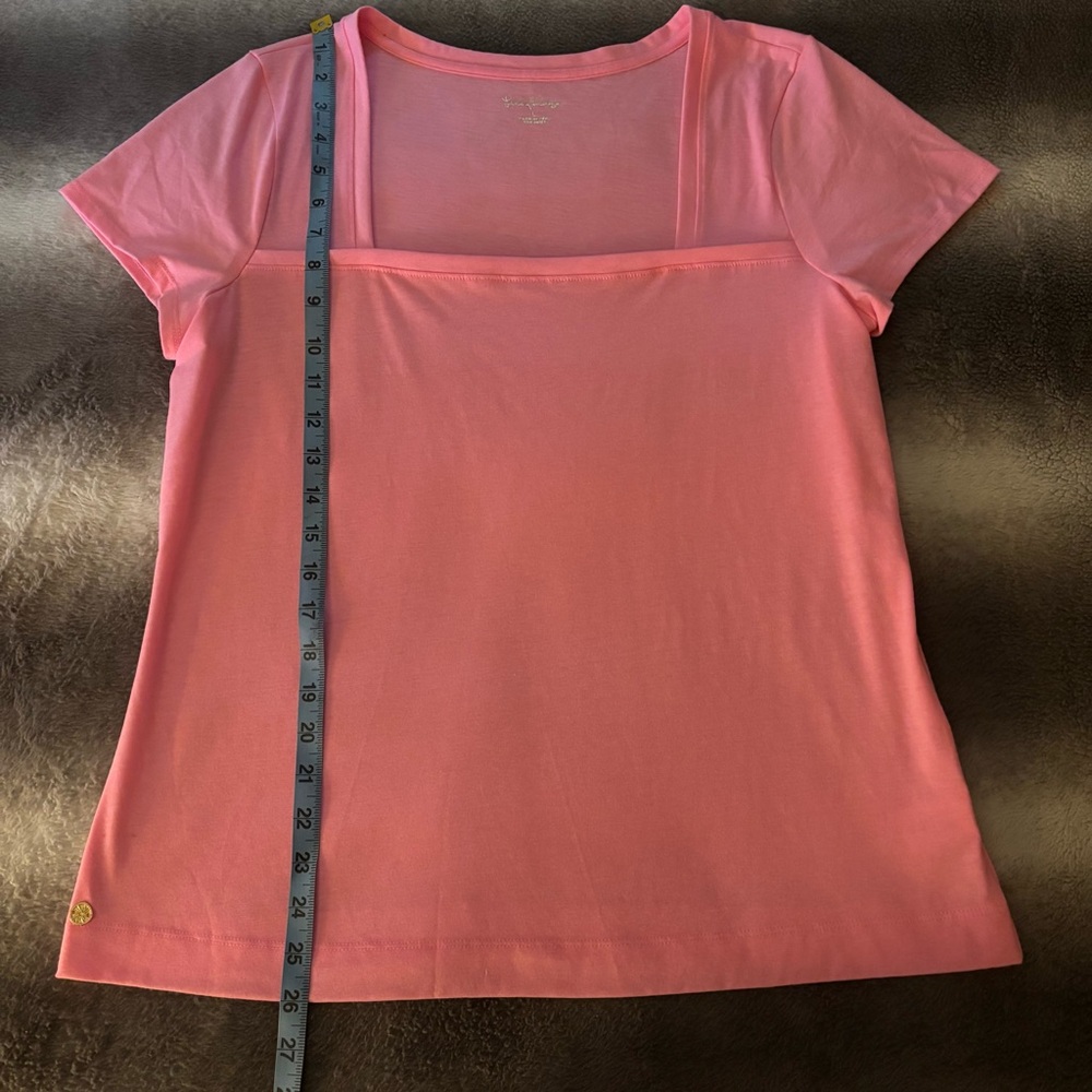 🚫SOLD🚫 Lilly Pulitzer Women's Rexa Square Neck Stretch Pink Short Sleeve Top - Picture 7 of 8